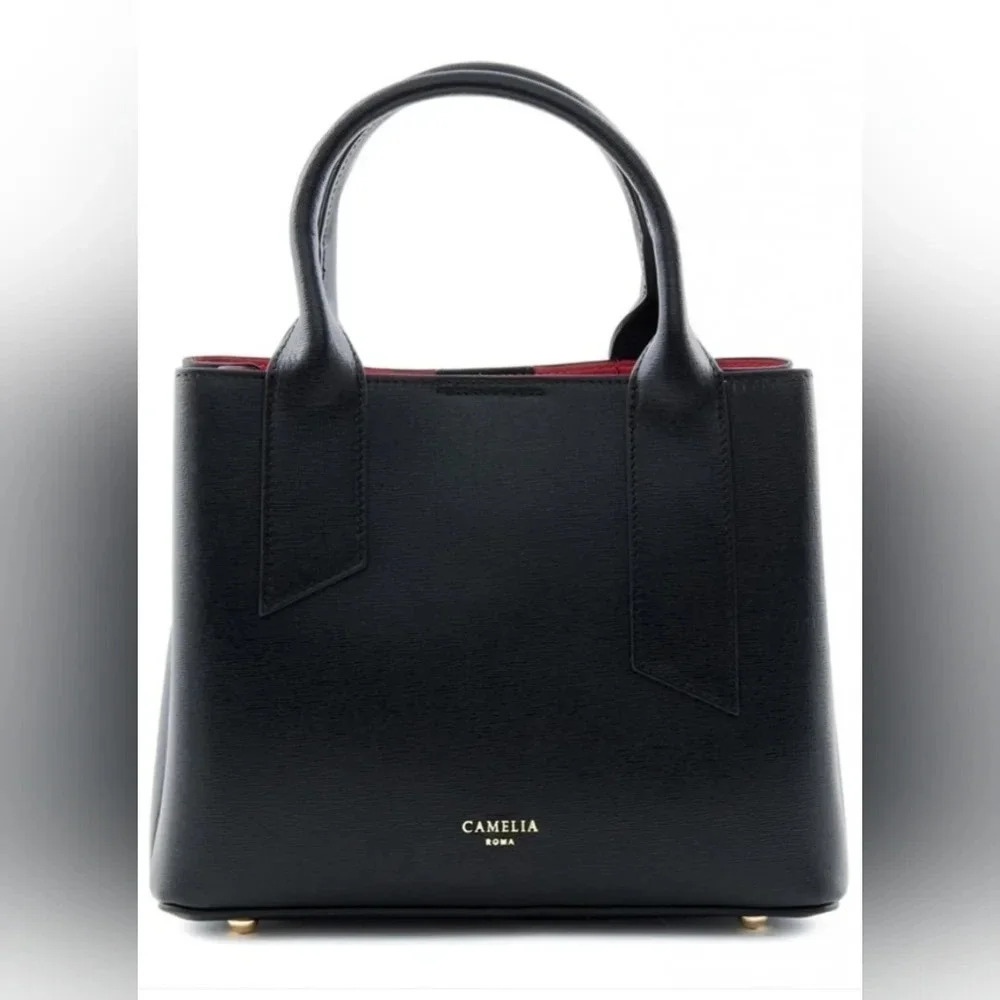 🥳HOST PICK🥳 Camelia Roma Saffiano Leather Black Red Satchel Bag Top Handle - Picture 8 of 9